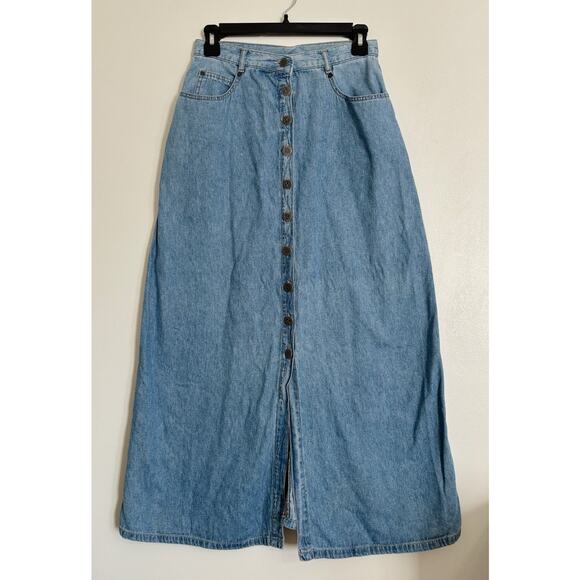 Light Wash Vintage Sigrid Olsen Button Front Midi Skirt 6 - Picture 1 of 5
